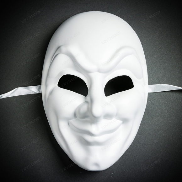 White Joker Creepy Clown Smile Halloween Full Face Theater Masquerade Face Mask - Picture 1 of 5